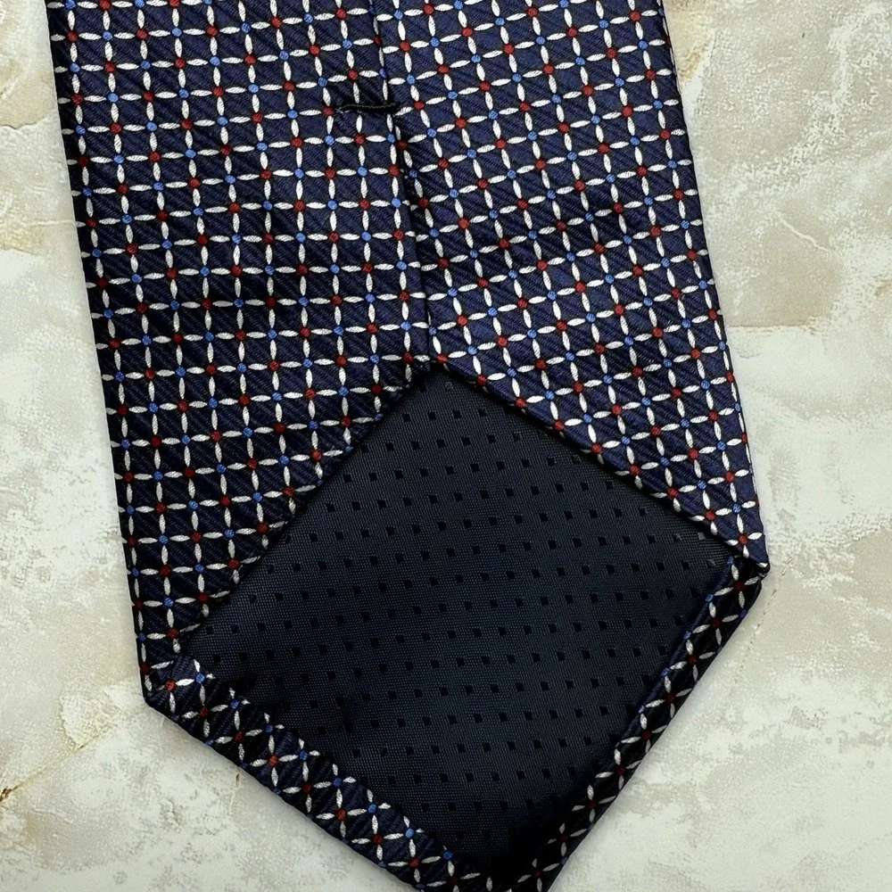 Shore & Singer Navy Geometric Square Navy Silk Tie‎ 3 5/8